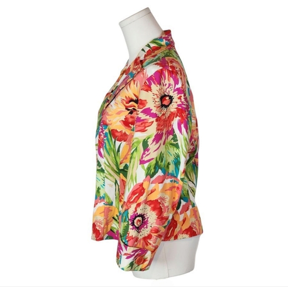 Bandolino Floral Stretch Blazer Jacket Pink Green Multicolor Size 10 - Picture 4 of 6